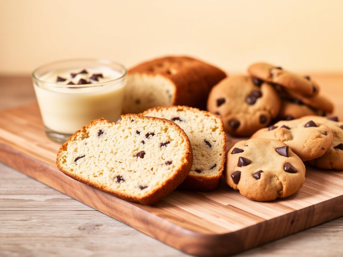 Homemade pound cake, cookies and banana pudding on a wooden board